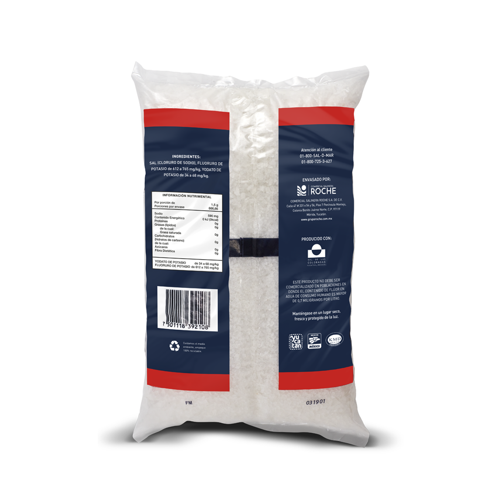 Sal sol bolsa grano grueso 1 kgr yodada fluorurada