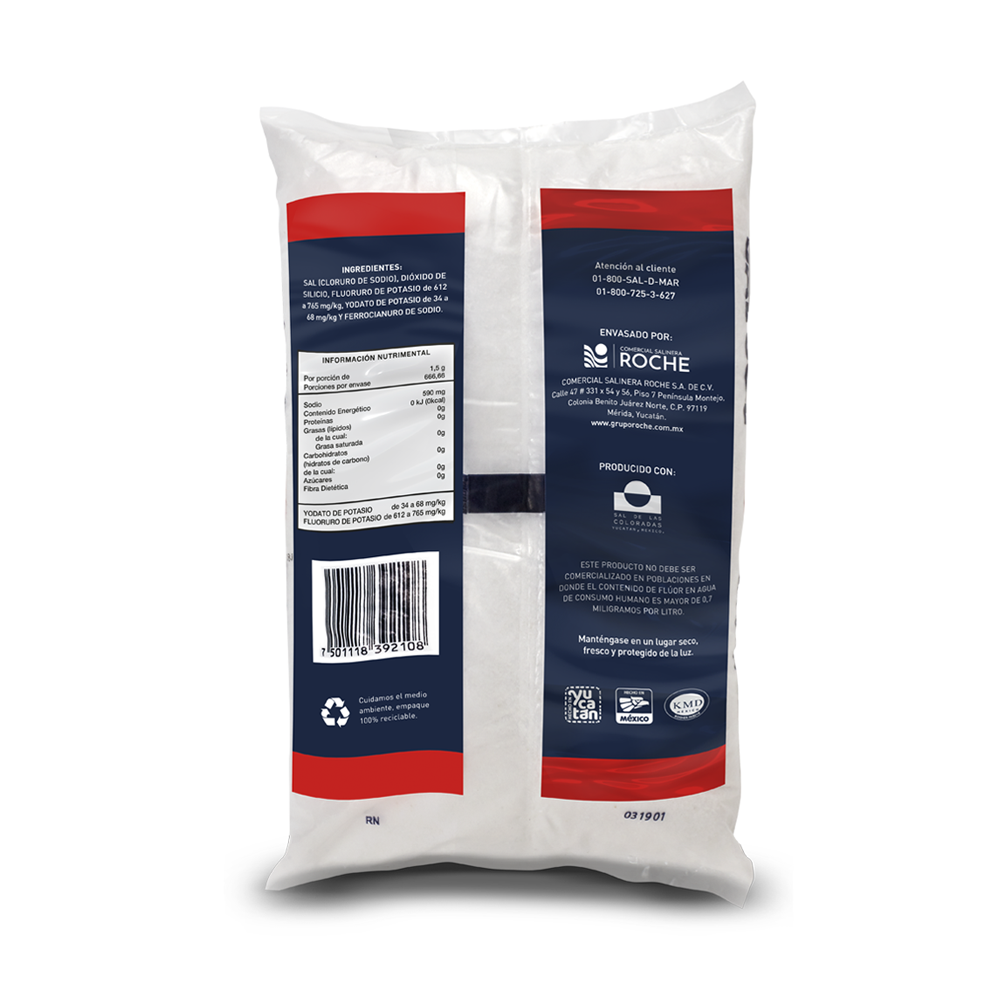 Sal sol bolsa grano fino 1kgr yodada fluorurada