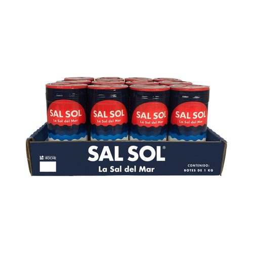 Caja sal sol bote grano fino 1kg yodada fluorurada 12 unidades